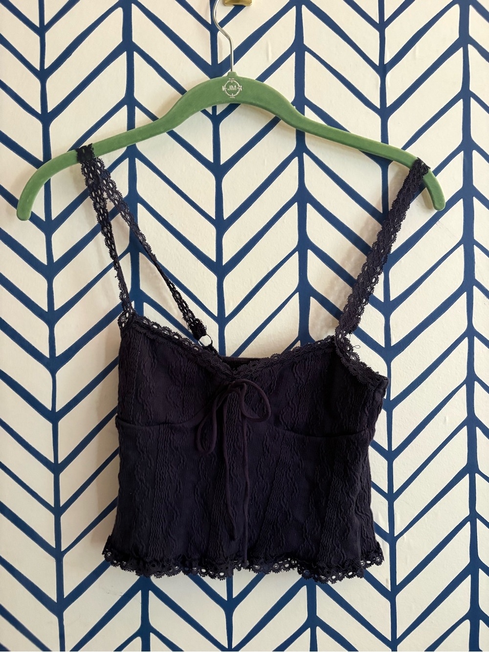 Edikted Navy Lace-Trim Cropped Cami Tank